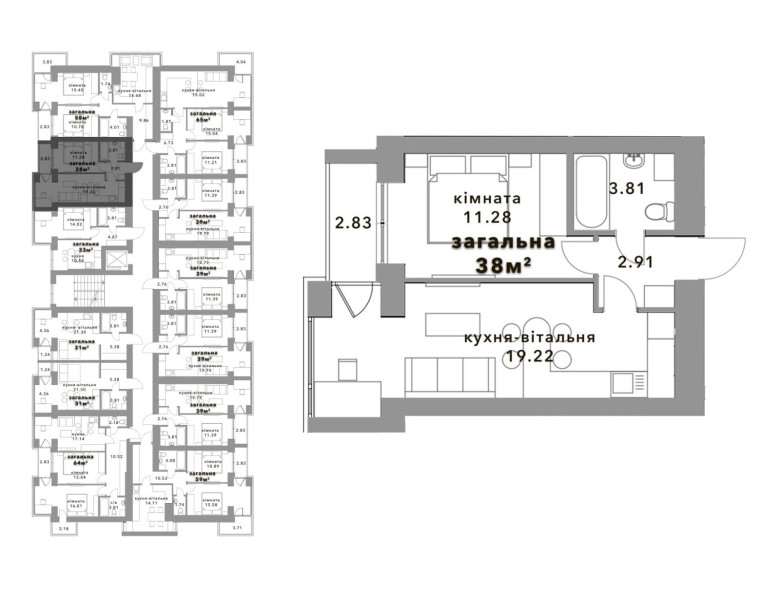 Квартира 38m 1k